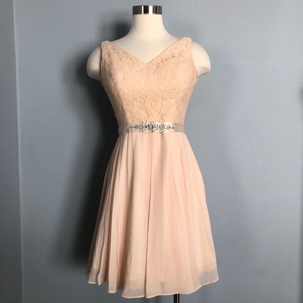 Star Box Beige Dress with Crystal Belt Detail